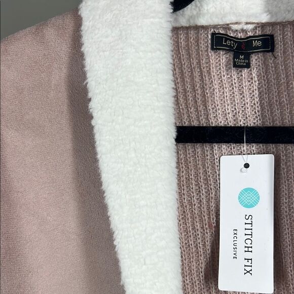 Pink Open Front Cardigan with White Trim - Picture 3 of 8
